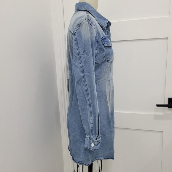 MISSLOOK Women's Long Sleeve Pocket Buttoned Distressed Denim Shirt Dress Size M - Picture 11 of 11